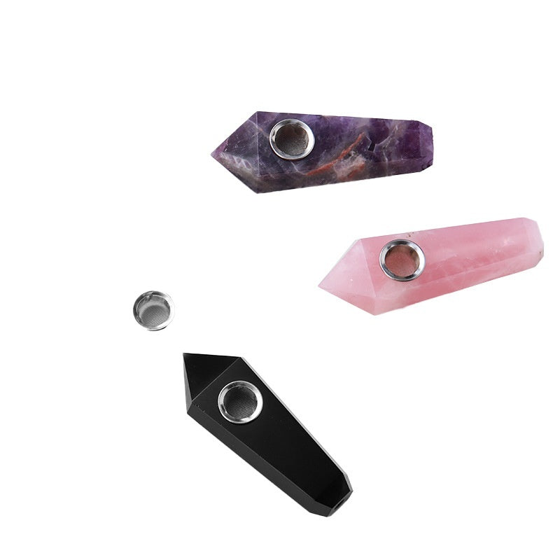 Natural Crystal Handle Mini Smoking Pipe – Elegant & Portable