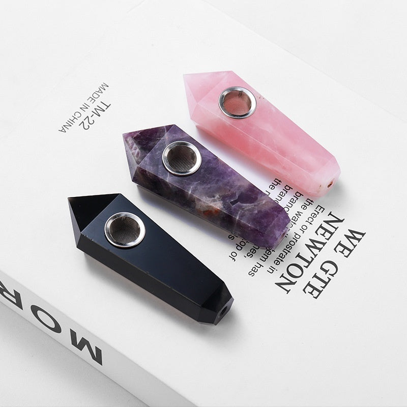 Natural Crystal Handle Mini Smoking Pipe – Elegant & Portable